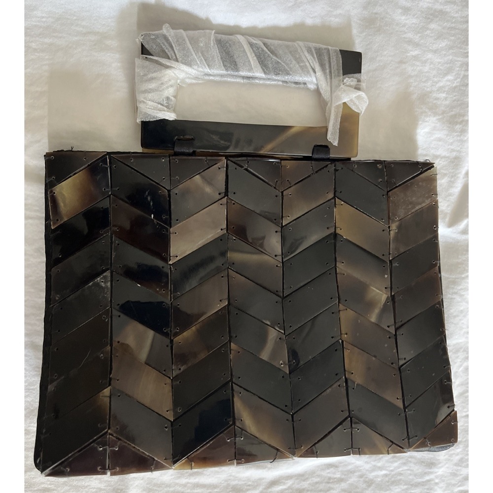 Tico Collection Square Tortoise Shell Handbag Square Tile Shells Inside Pocket